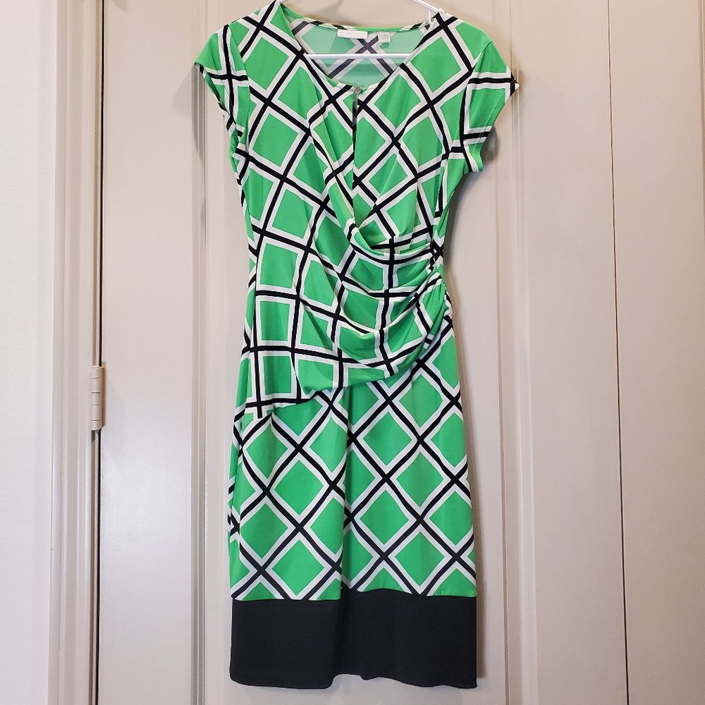 Green Patterned Side Ruched Dress